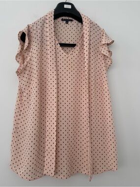 Adrianna Papell Blush Pink Blouse Tie-Neck Ruffle Sleeve Cross Print Work Top L